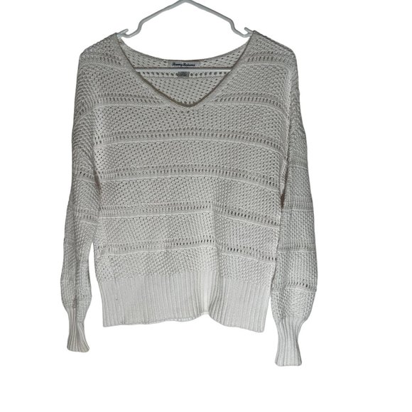 Tommy Bahama White Open Stitch Vneck Sweater Size XS - Picture 1 of 4